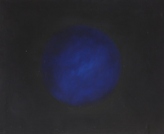 Sphère bleue, huile sur bois, 100 x 120 cm, 2009