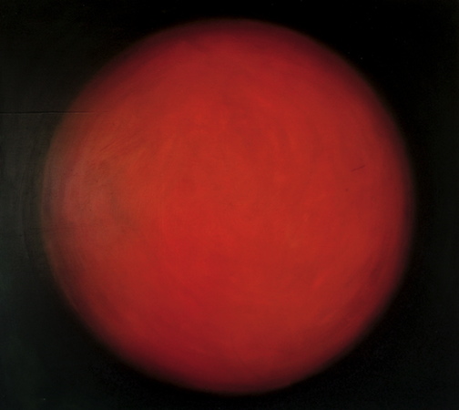 Sphère rouge, huile sur bois, 100 x 110 cm, 2003